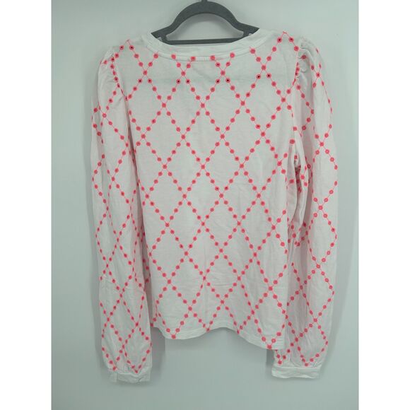 Lilly Pulitzer Jansen Eyelet Long Sleeve Prosecco Pink Oversized Diamond Knit L - Picture 2 of 5